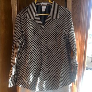 Chico's Black and White Striped Button Down Shirt